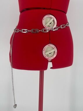 Y2K G Link Silver Tone Chain Belt W/ Heart Charm Adjustable Size